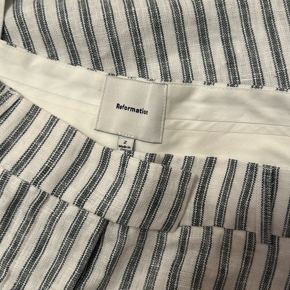 NWT Reformation Carter Mid Rise Wide  Leg Linen Pant in Antibes Stripe | size 2 - Picture 8 of 10
